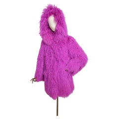 F/W 2012 VERSUS Versace Runway Magenta Pink Mongolian Lamb Shearling Coat