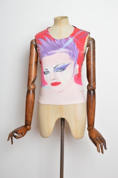 2000’s Dolce & Gabbana Y2K Punk Face Leopard Mesh Slogan Tank Top