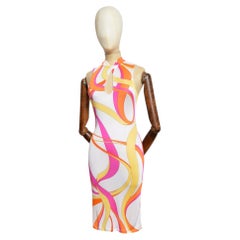 Abito vintage degli anni 2000 di Donatella Versace con collo a goccia colorato e motivi a spirale