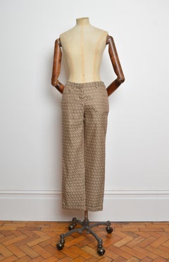2000’s Fendi Zucca Beige Jacquard Monogram Mid-Rise Tailored Pants Trousers US 2