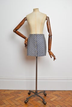 2000’s Fendi Blue FF Jacquard Zucca Pattern Button Down Mini Skirt W26
