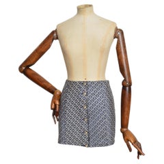 2000’s Fendi Blue FF Jacquard Zucca Pattern Button Down Mini Skirt W26