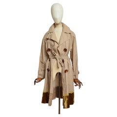 LOUIS VUITTON by Marc Jacobs Waxed Linen Silk Biege Belted Trench / Rain Coat