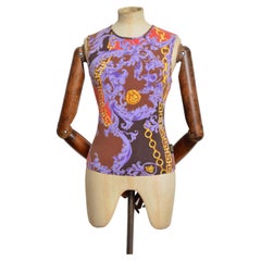 2000’s DONATELLA VERSACE Baroque Rococo Purple Gold Red Tank Top - Vest Tee