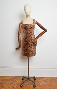 1996 Dolce & Gabbana Leopard Print Cheetah pattern Velvet Pin Up Dress