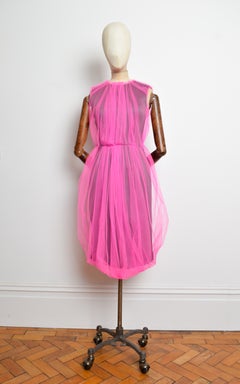 F/W 2018 PRADA Runway Neon Pink Mesh Tulle Shift Dress