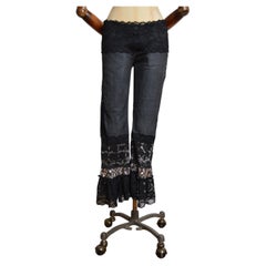 2000’s French Y2K Low Rise Denim & Lace Diamonté Embellished Capri pants Jeans