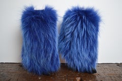 F/W 2014 GIUSEPPE ZANOTTI Electric Blue Fox Fur Stiletto Boots Shoes 39