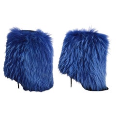 F/W 2014 GIUSEPPE ZANOTTI Electric Blue Fox Fur Stiletto Boots Shoes 39