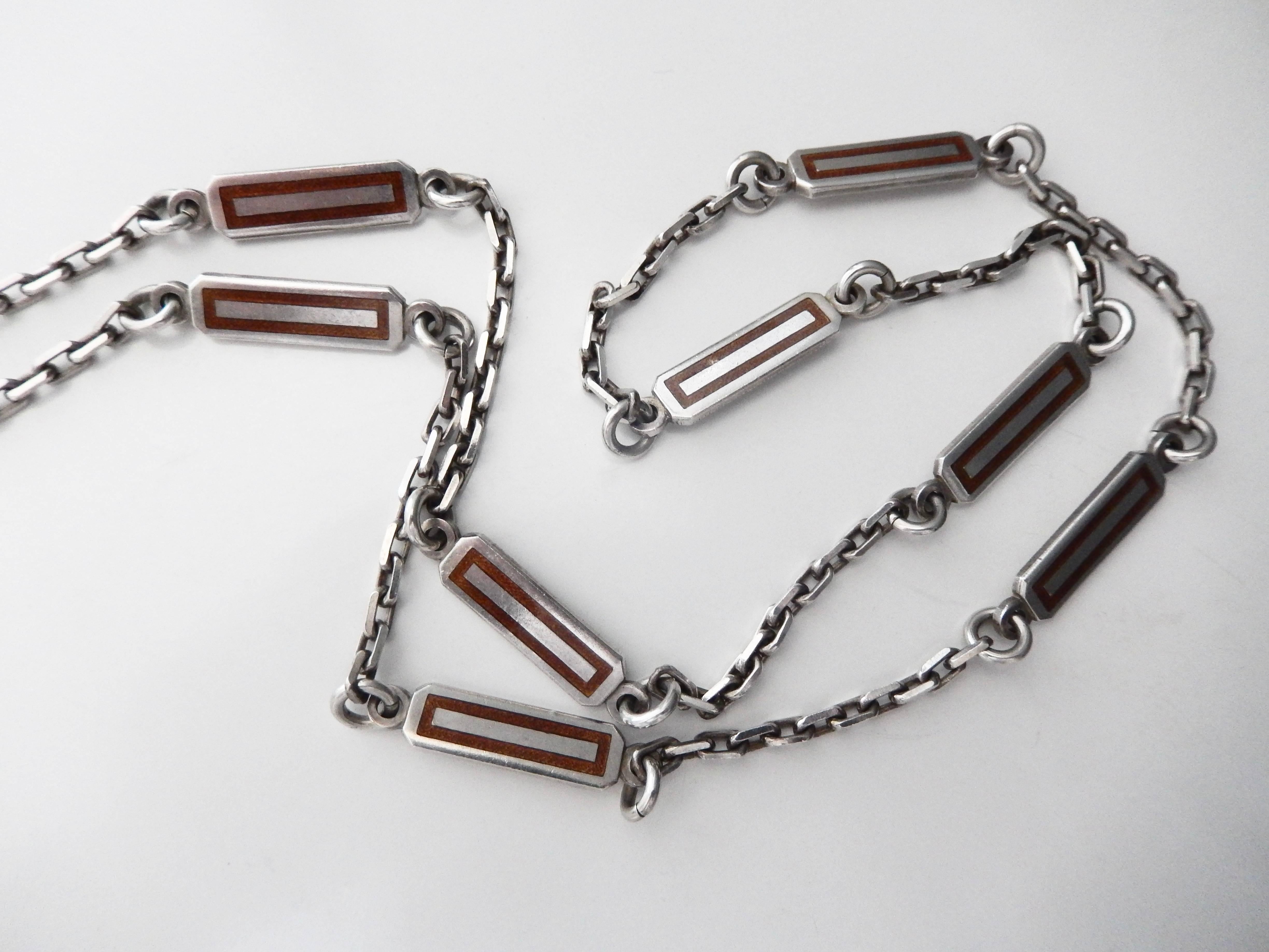 Modern 1970s Gucci Sterling Silver/Enamel Necklace