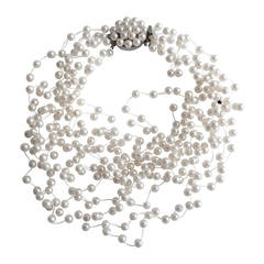 Retro 1970s Langani Multi-Strand Pearl Necklace