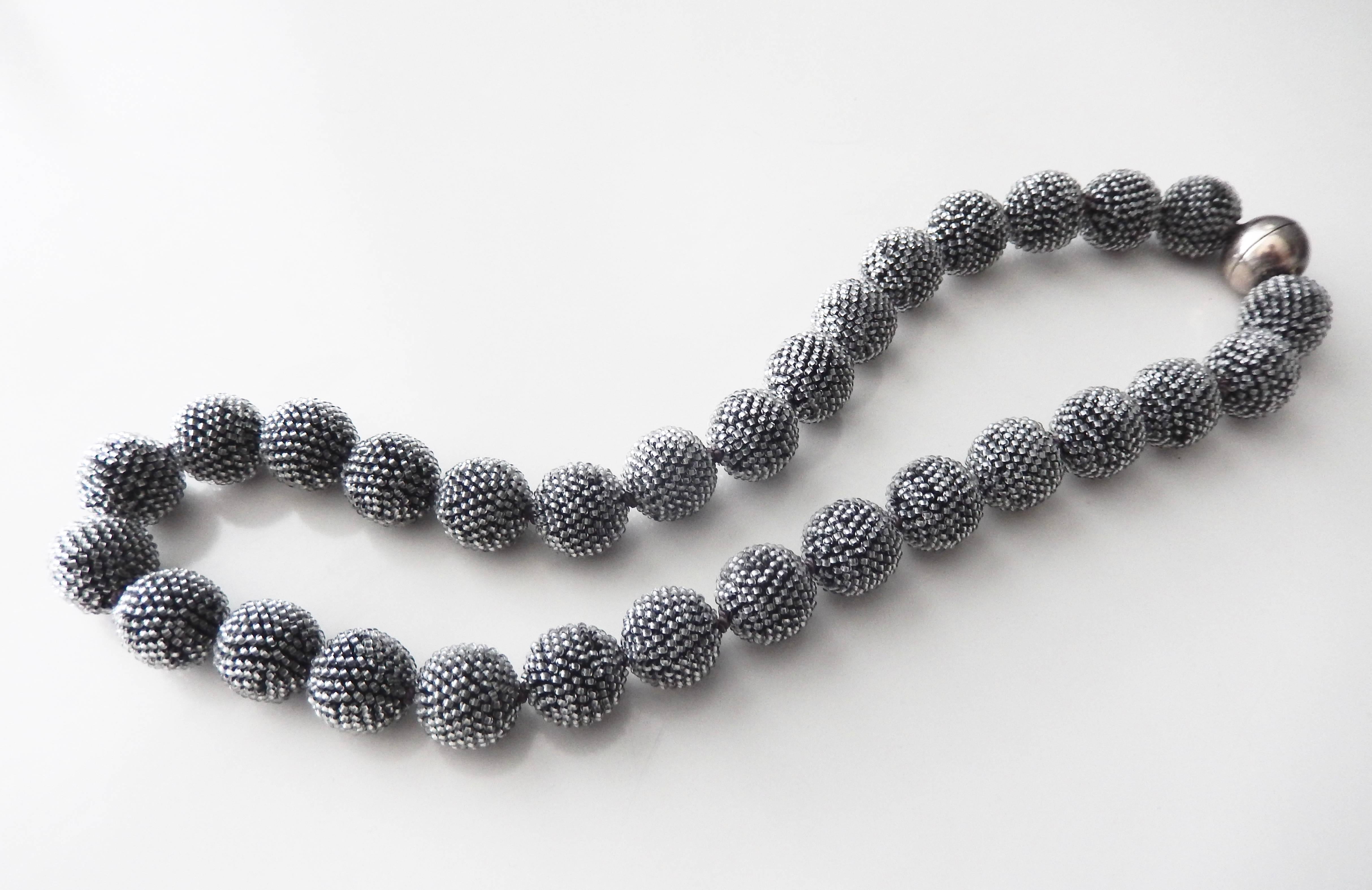 Wiener Werkstatte Gray Glass Beaded Necklace, circa 1925 In Good Condition For Sale In Winnetka, IL