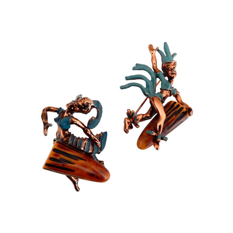 Mid-Century Carnival Bongo Players Brooch Set