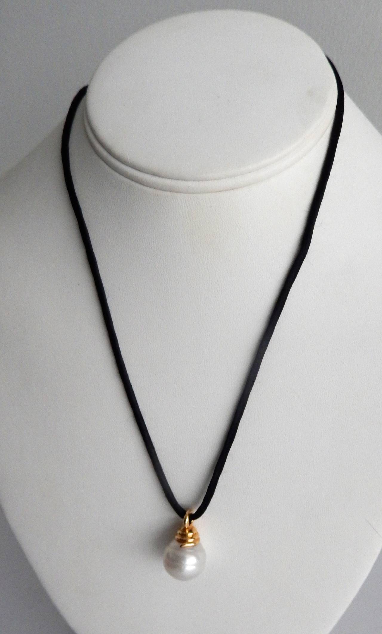 Tiffany and Co. South Sea Pearl Gold Necklace on Silk Cord at 1stDibs