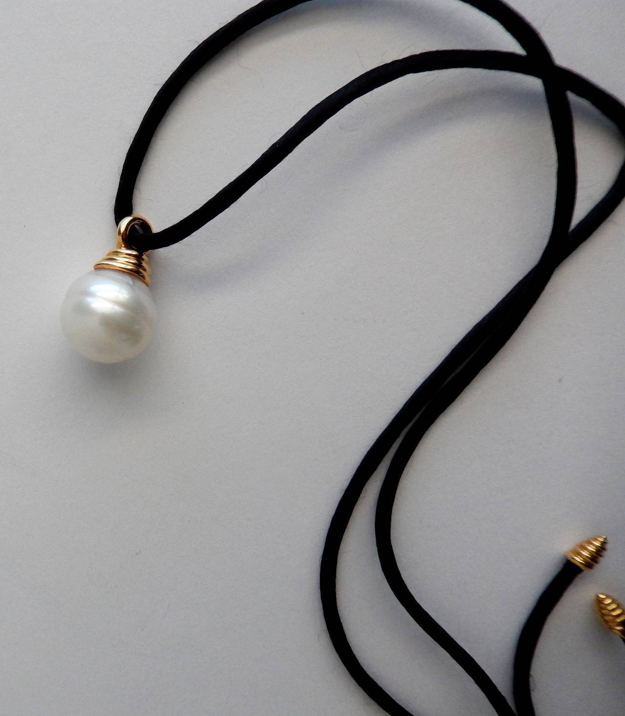 Tiffany and Co. South Sea Pearl Gold Necklace on Silk Cord at 1stDibs