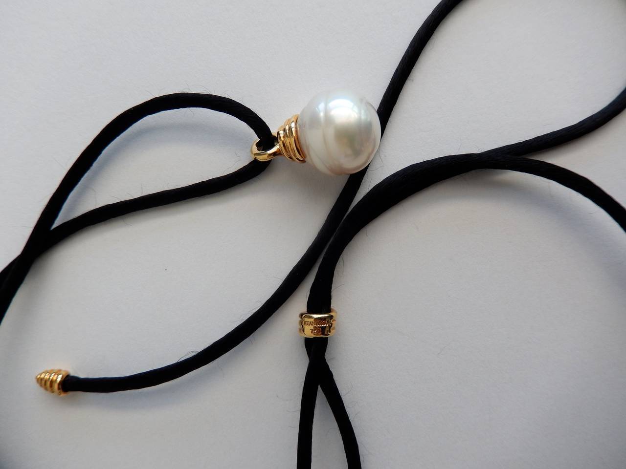 Tiffany & Co. South Sea Pearl Gold Necklace on Silk Cord 2