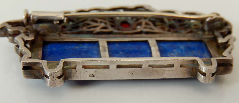 Women's French Art Deco Sterling Pin w/Lapis Lazuli