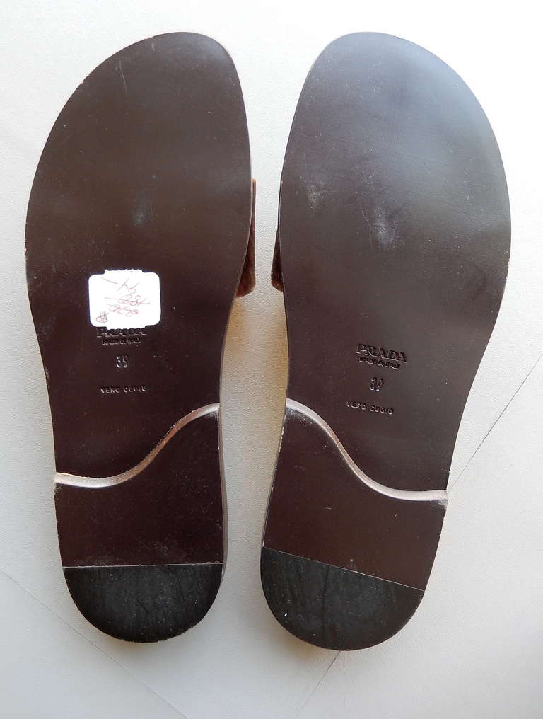 1990s Prada Gilt Leather and Velvet Sandals 2