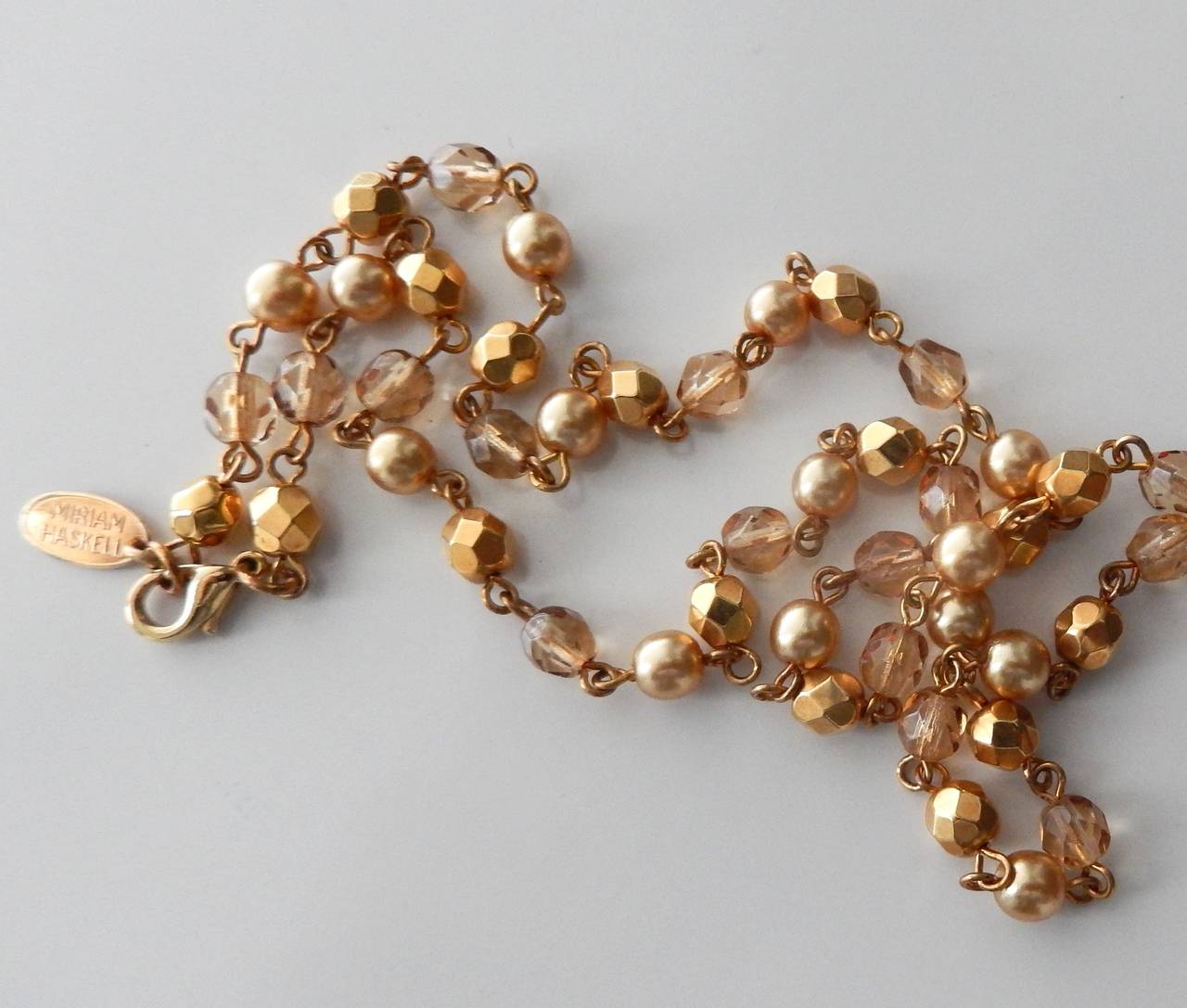 1970s Miriam Haskell Faceted Bead and Pearl Necklace with Pendant For Sale 5