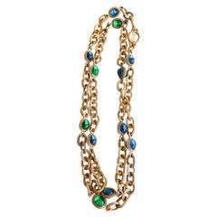 1980s YSL Sautoir/Chain Necklace with Colored Glass Cabochons
