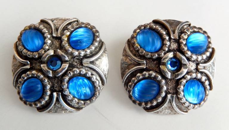 French Silvertone Earrings by Henry, 1960s