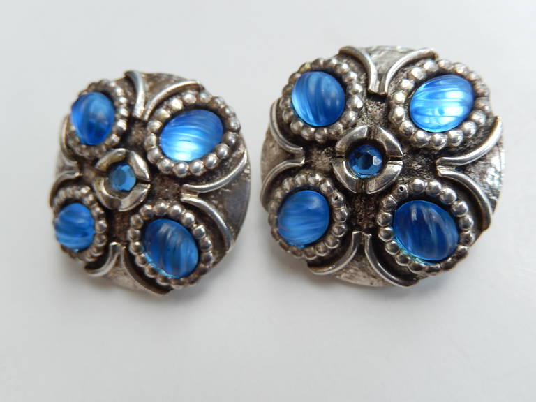 French Silvertone Earrings by Henry, 1960s In Excellent Condition For Sale In Winnetka, IL