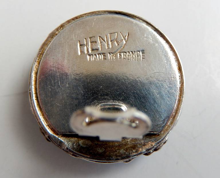 French Silvertone Earrings by Henry, 1960s For Sale 1