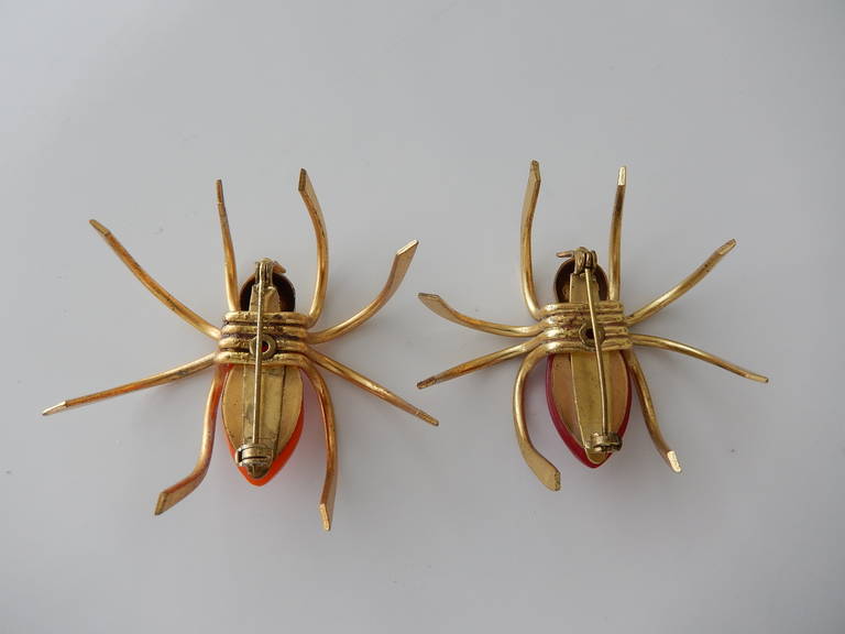 Pair of Bakelite Spider Pins, 1930s 1