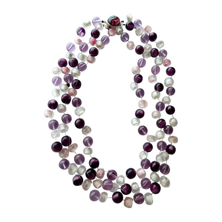 1970s Langani  Beaded Necklace in Shades of Amethyst