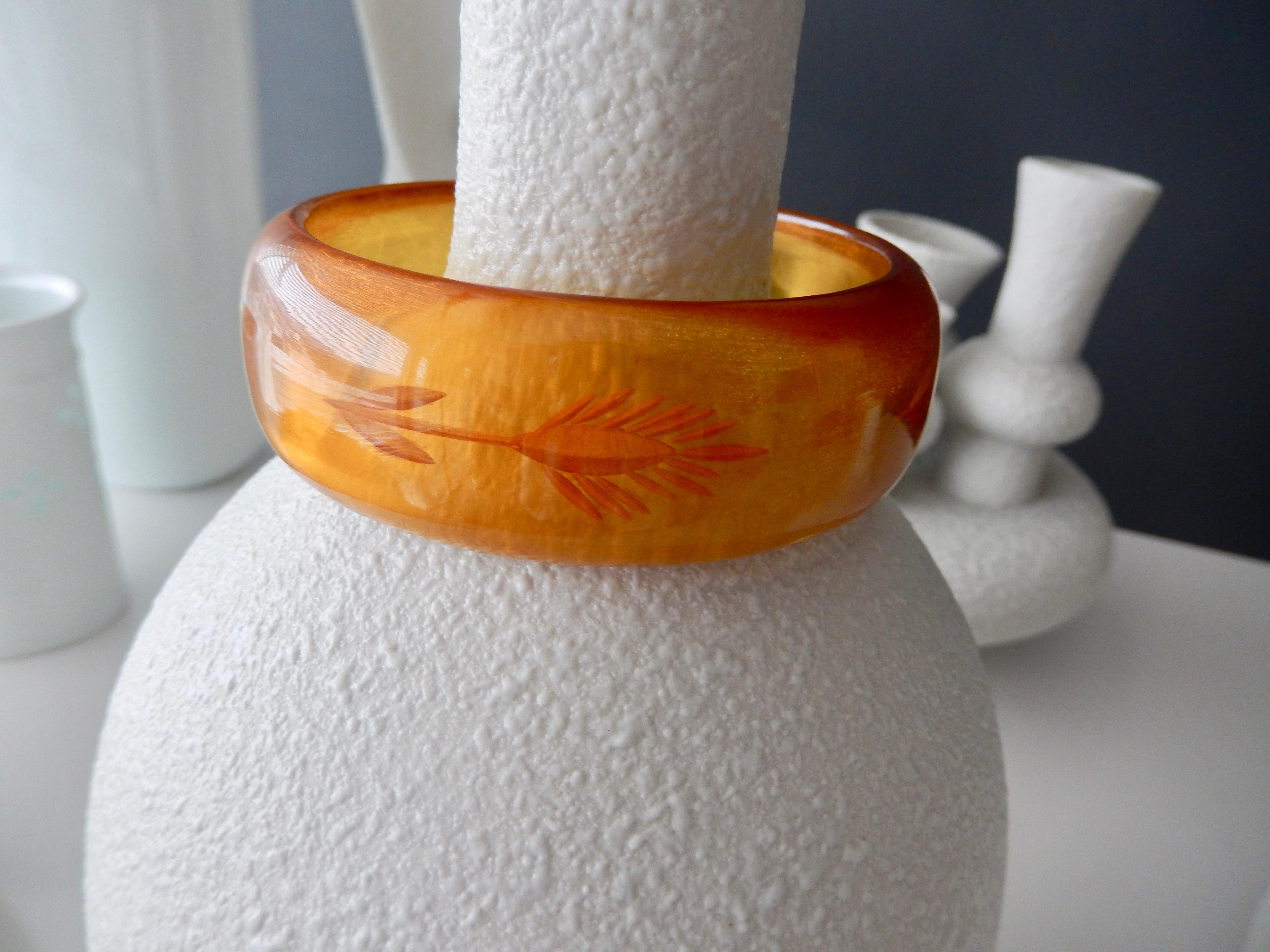 Women's Reverse-Carved Translucent Bakelite Bracelet For Sale