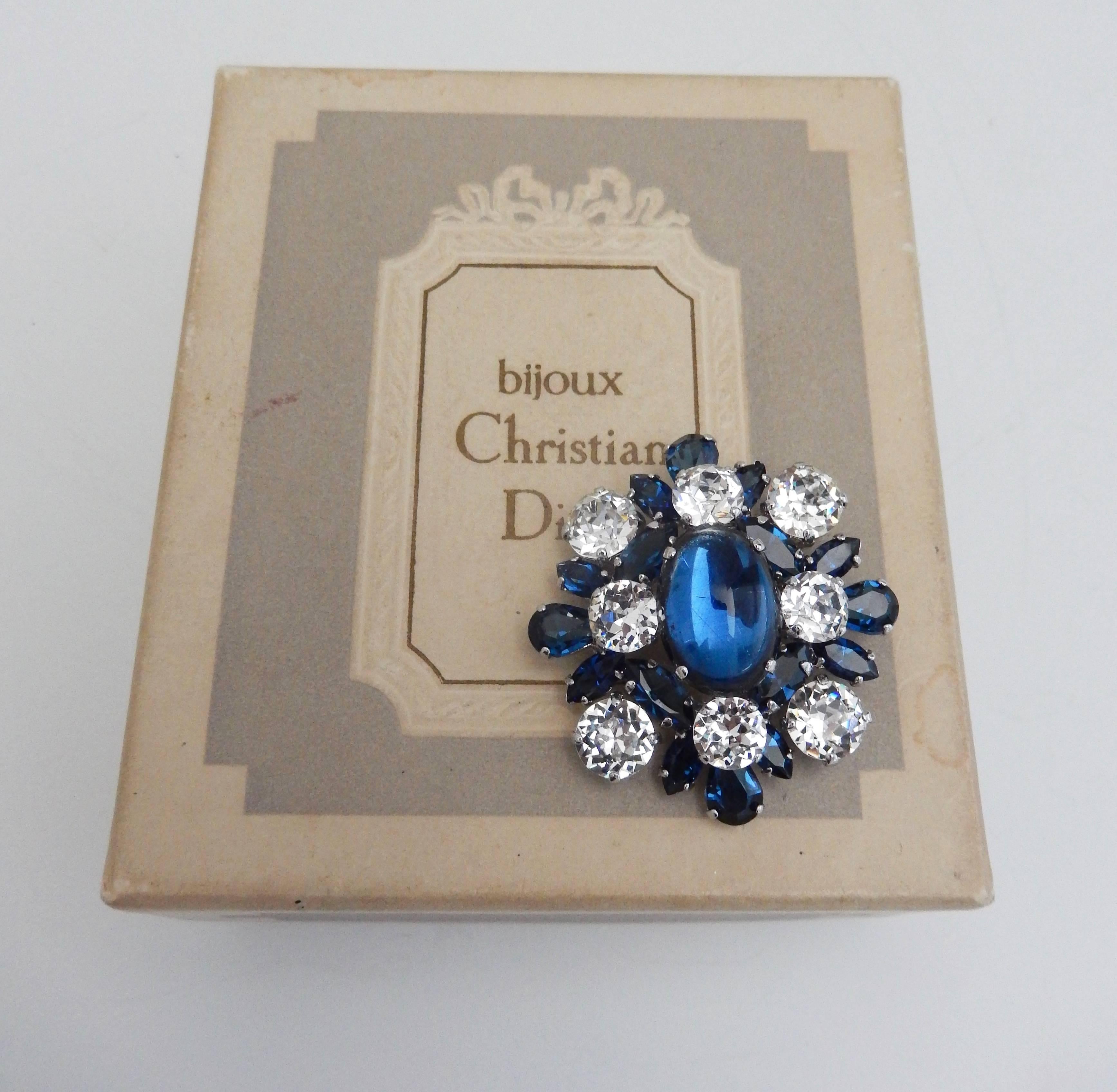 Christian Dior Faux Sapphire and Diamond Brooch, 1959  In Excellent Condition In Winnetka, IL