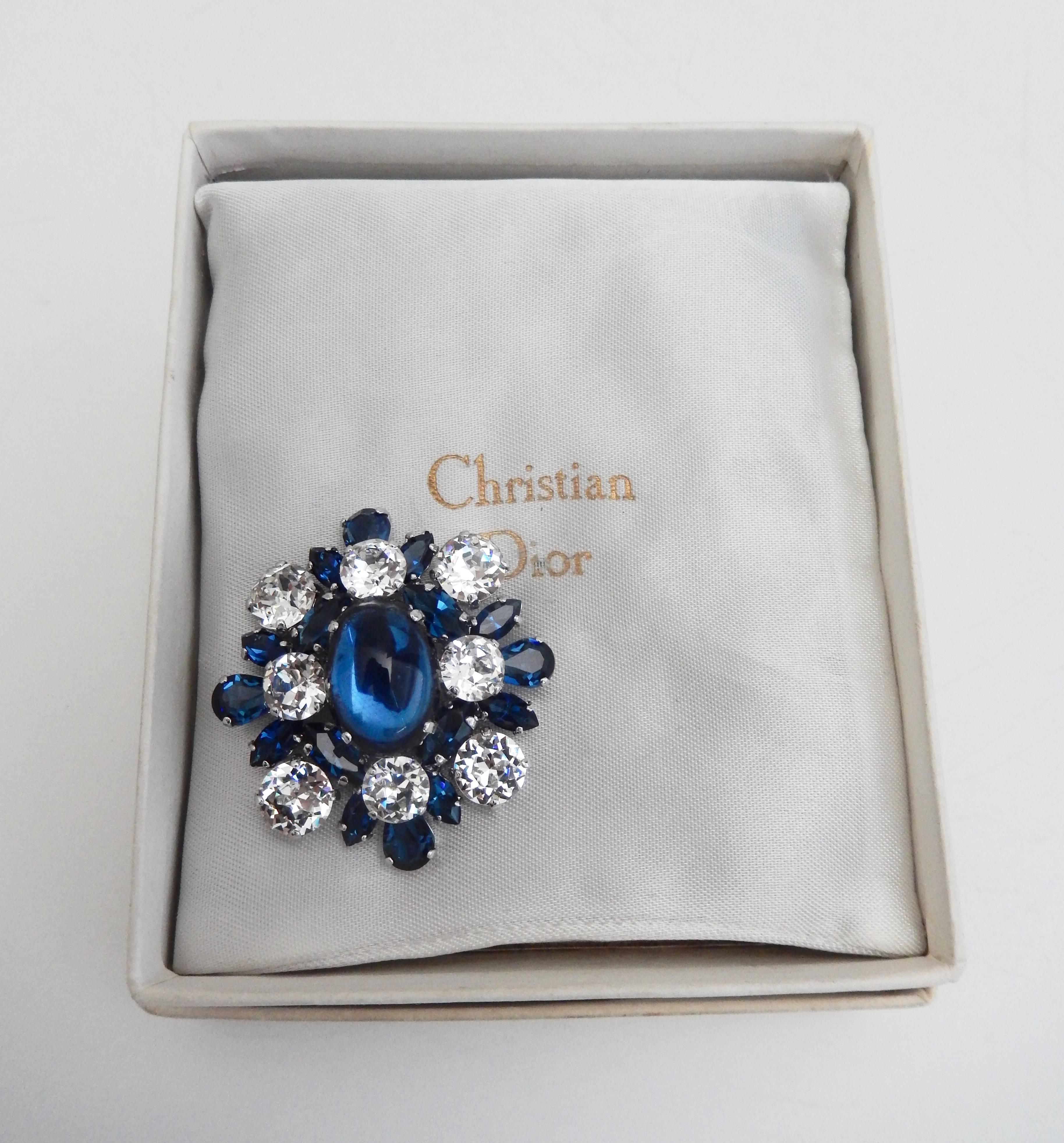 Modernist Christian Dior Faux Sapphire and Diamond Brooch, 1959 