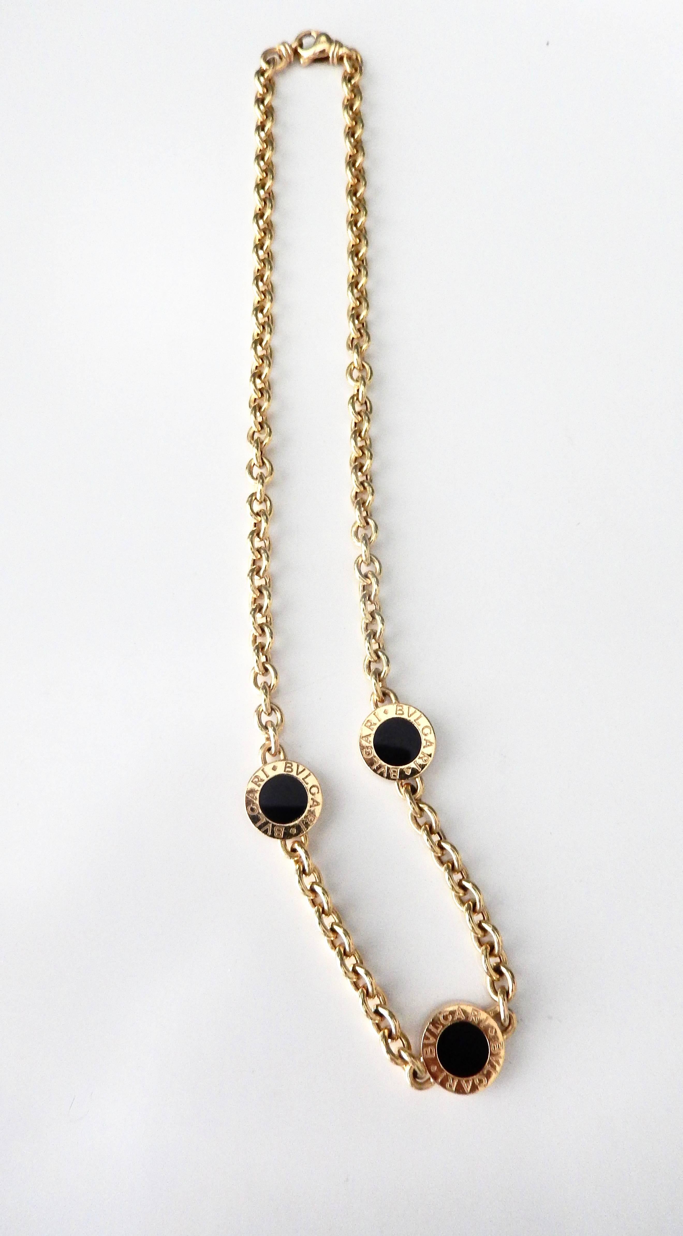 Bulgari Yellow Gold Onyx Signature Necklace 1