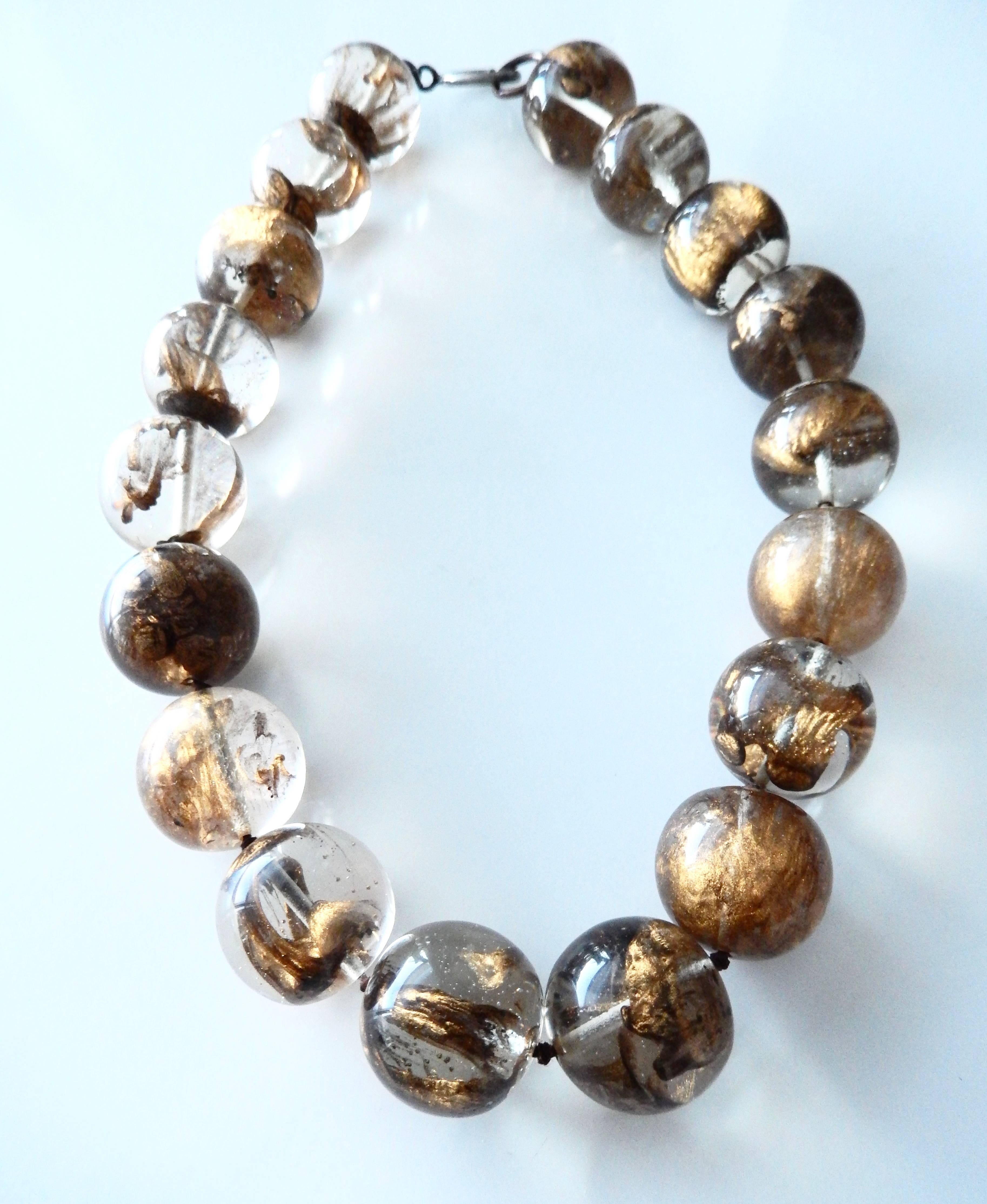 1980s Donatella Pellini Gold Resin Beaded Necklace In Good Condition In Winnetka, IL
