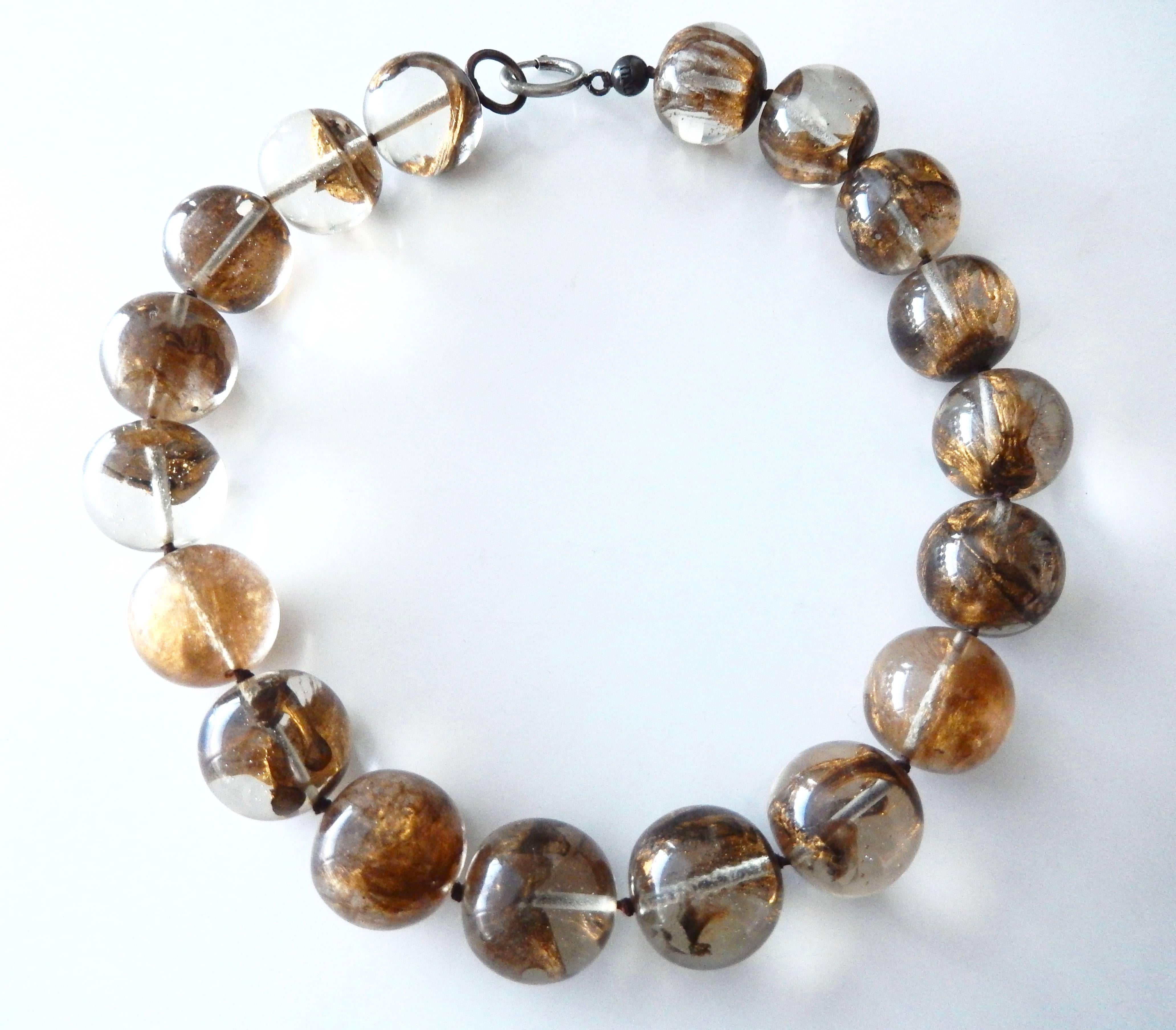 Modern 1980s Donatella Pellini Gold Resin Beaded Necklace
