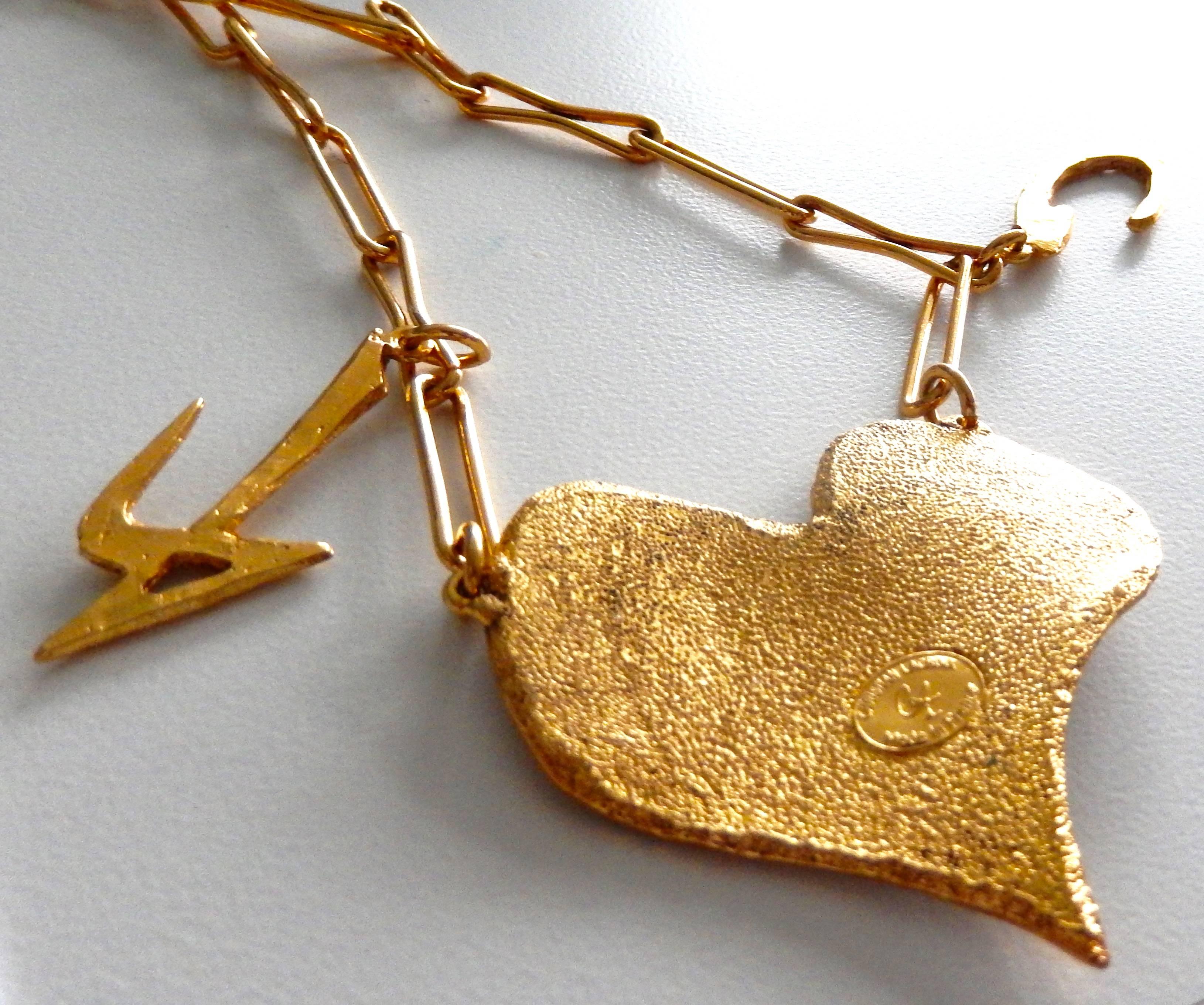 Women's Christian Lacroix Gilt Heart Pendant Necklace with Signature Charms, 1990s  For Sale