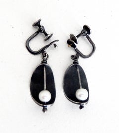 Ed Wiener Mid-century Modern Pearl and Sterling Silver Earrings