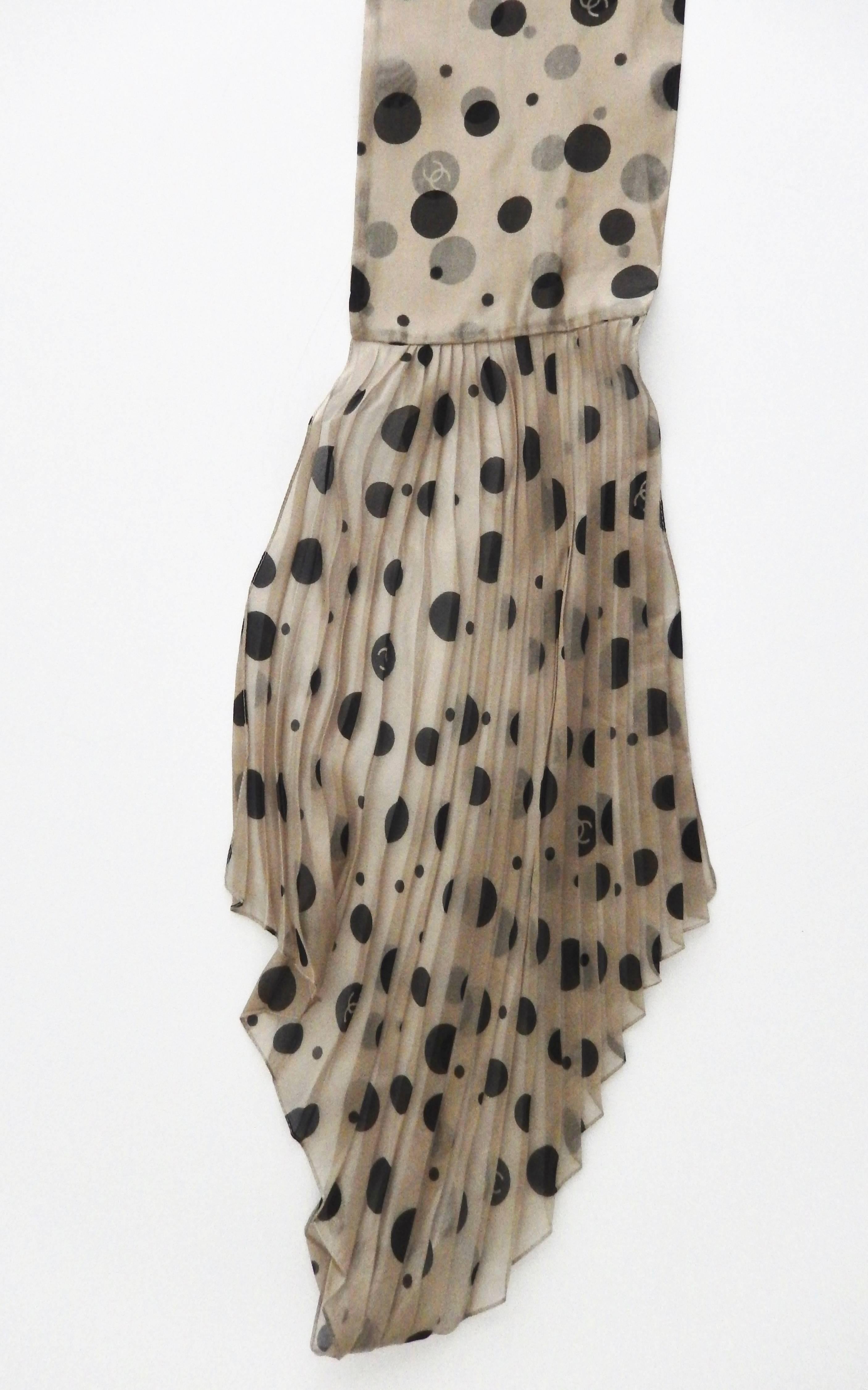 Mid-Century Chanel Polka Dot Pleated Silk Scarf  For Sale 2