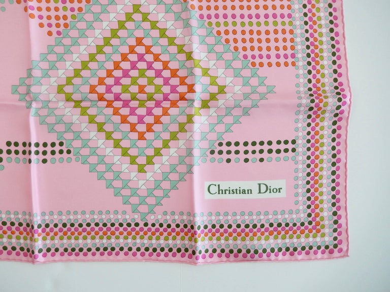 Christian Dior Pink Geometric Silk Scarf at 1stDibs