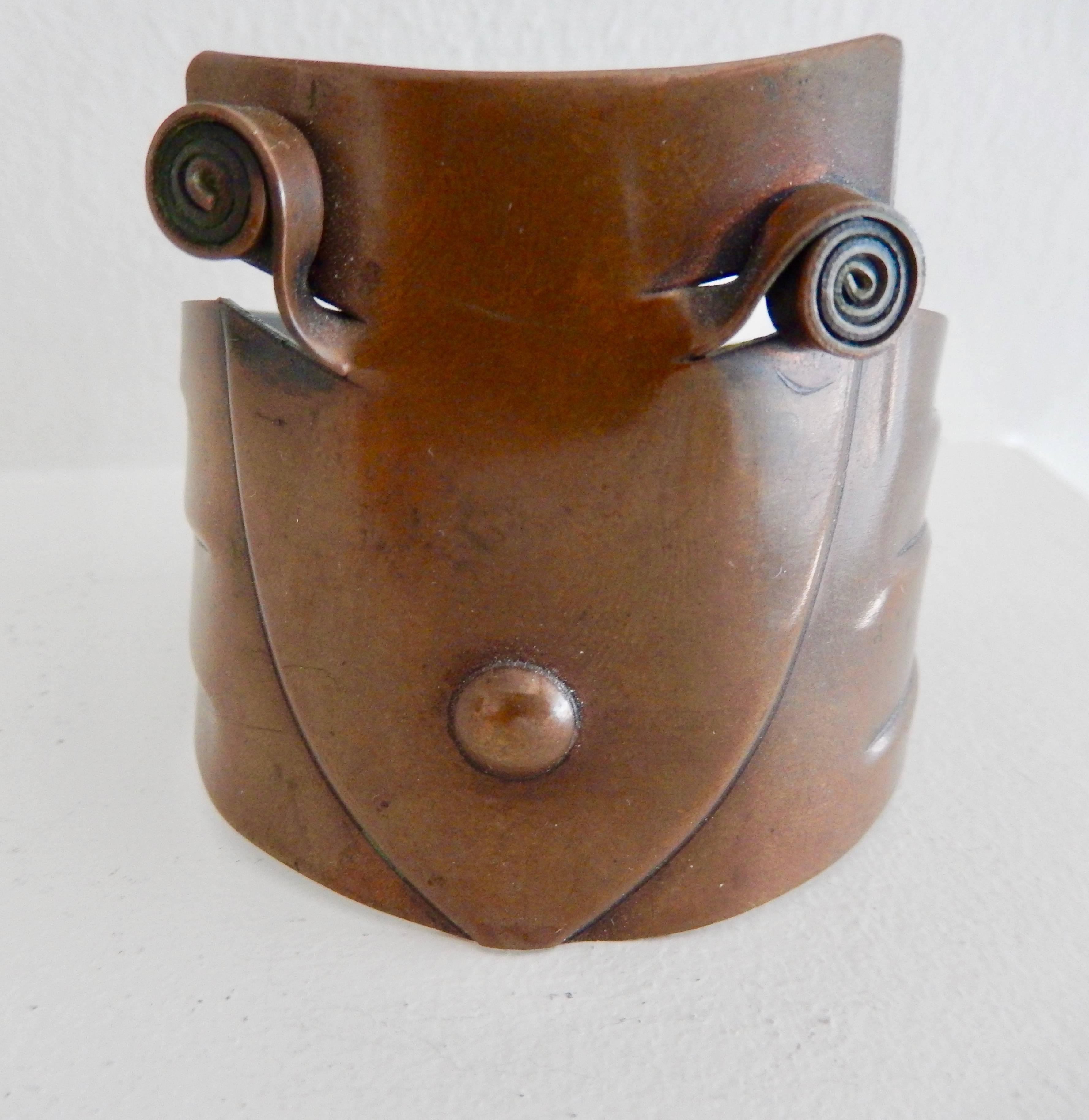 Modernist Rebajes Mid-Century Modern Copper Mask Cuff