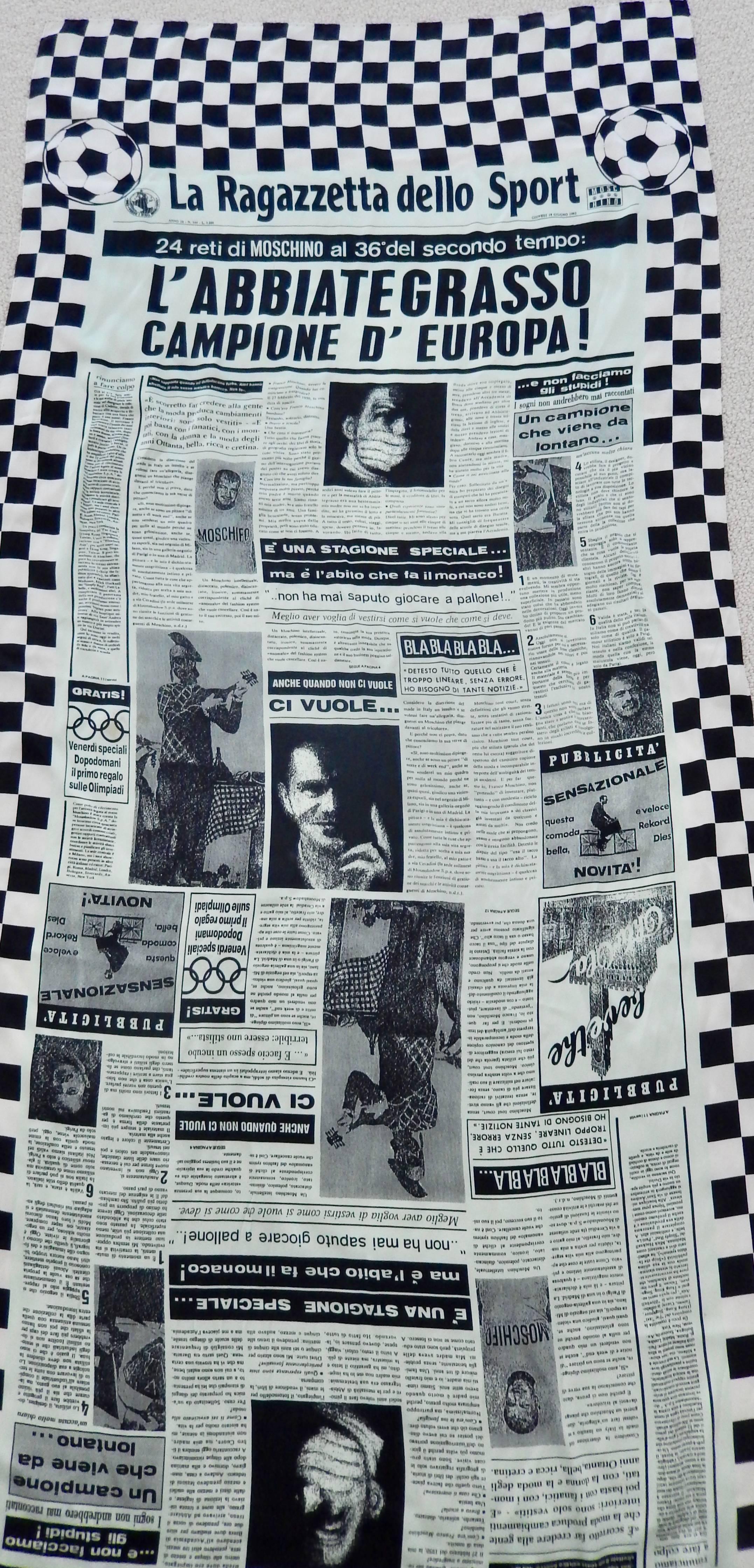 Women's or Men's Moschino Silk Newsprint Scarf, 1990s 
