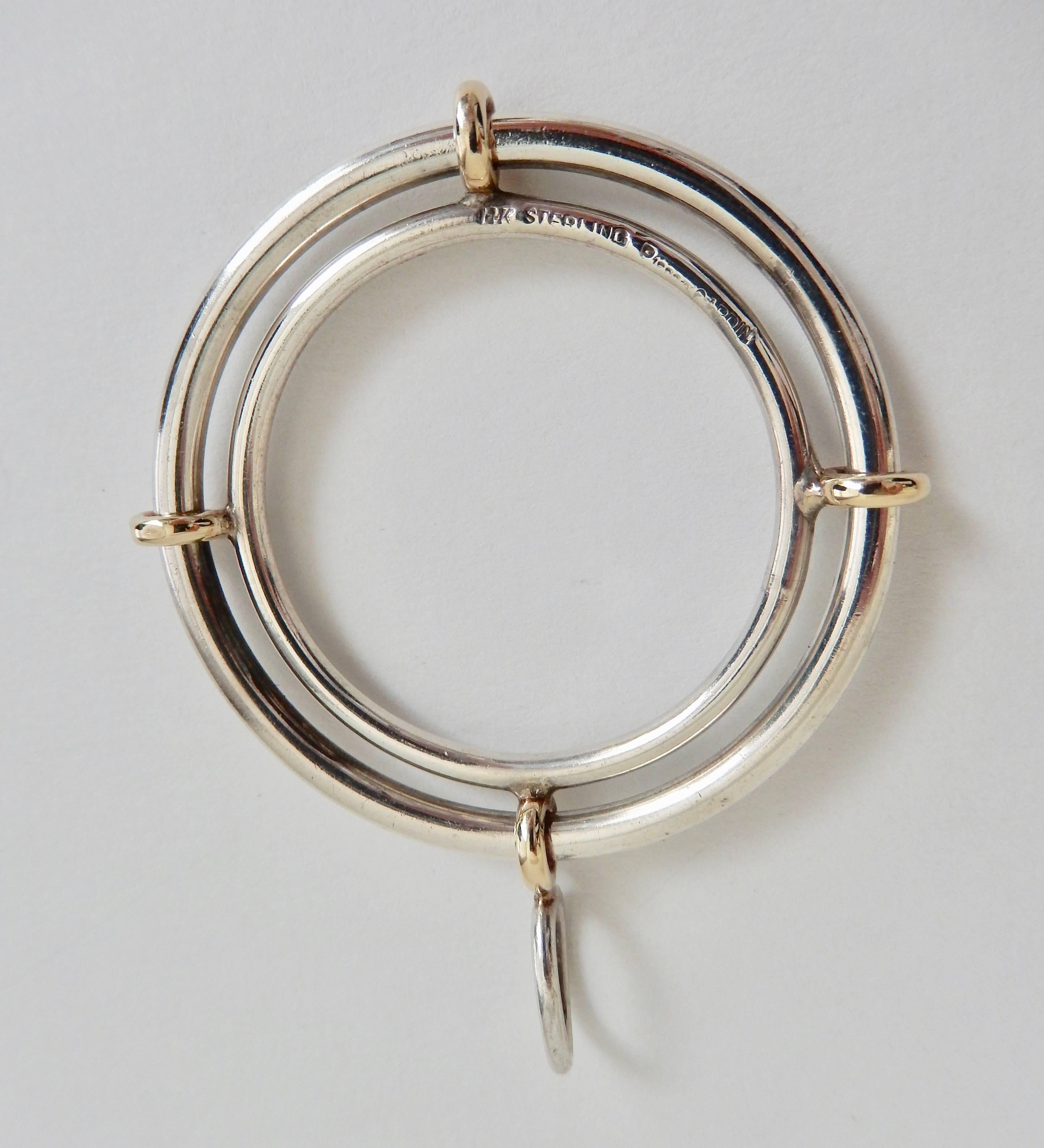 Modernist Pierre Cardin Sterling Silver and Gold Kinetic Pendant, 1970s  For Sale