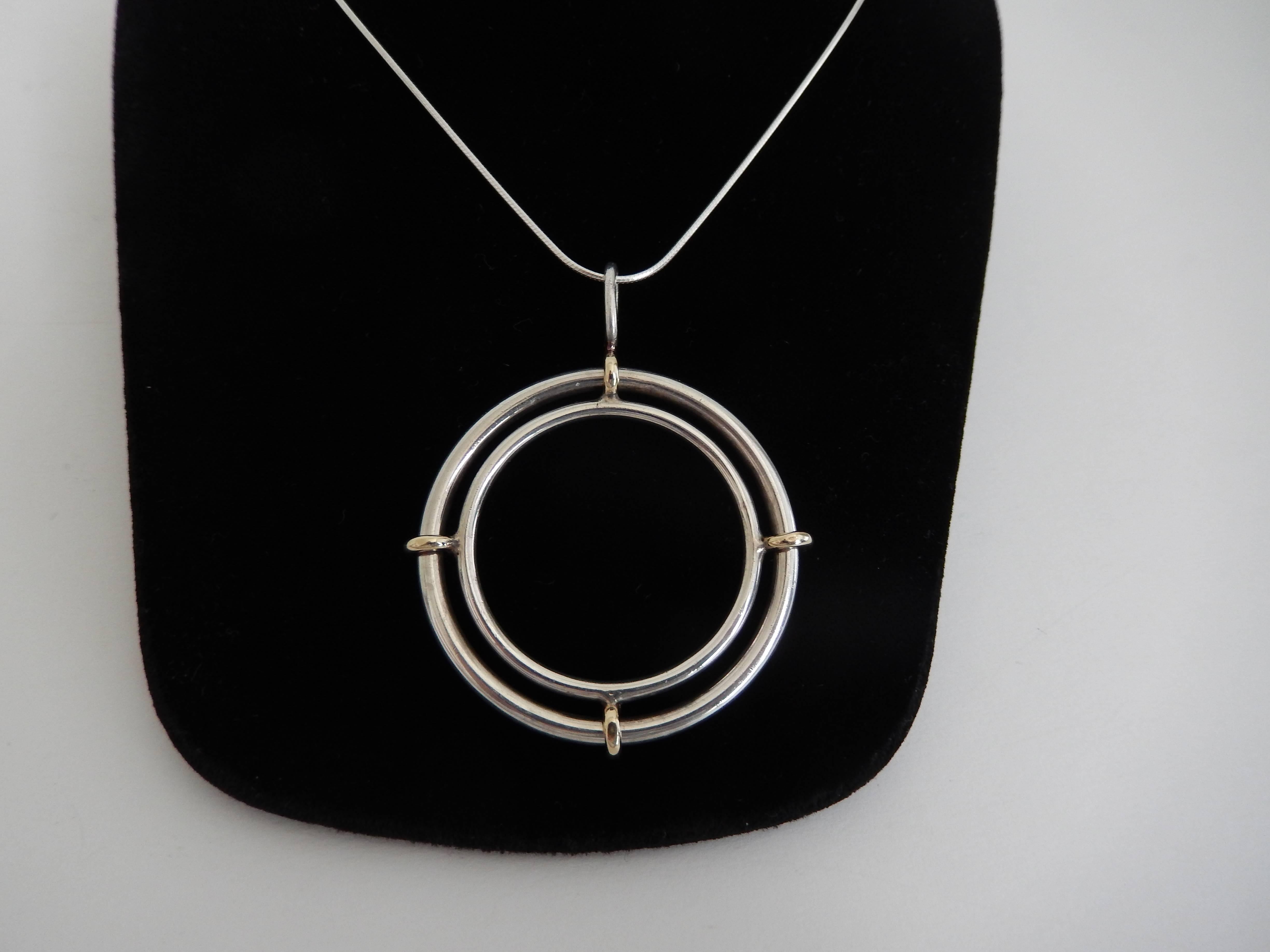 Women's or Men's Pierre Cardin Sterling Silver and Gold Kinetic Pendant, 1970s  For Sale