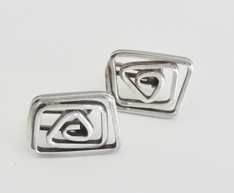 1950s Sterling Silver Earrings by Modernist Ed Levin For Sale at 1stDibs