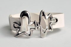 1970s Georg Jensen Sterling Silver "Splash" Bracelet w/Leather Band