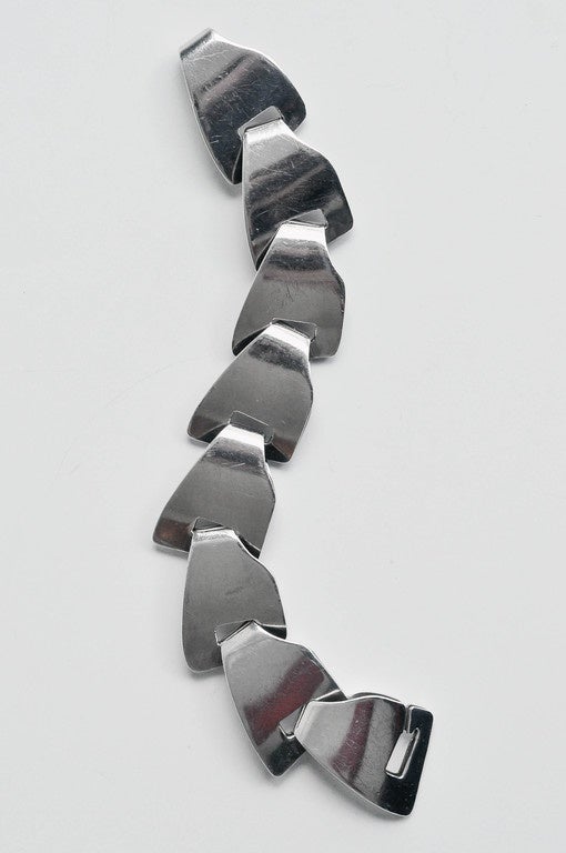 Modernist 1970s Gucci Sterling Silver Modern Link Bracelet