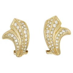 Christian Dior Retro 1980s Flowers Leaf Crystals Timeless Gold Clip Earrings