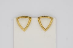 Christian Dior Vintage 1980s Large Triangle White Enamel Gold Clip On Earrings 