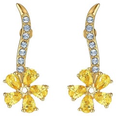Swarovski Atelier Flower Yellow Exquisite White Crystals Pierced Gold Earrings 
