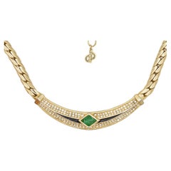 Christian Dior Vintage 1980s Emerald Green Gripoix Black Crystals Gold Necklace